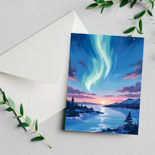 Tarjeta de paisaje nocturno soñado del lago Aurora