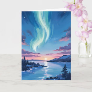 Tarjeta de paisaje nocturno soñado del lago Aurora