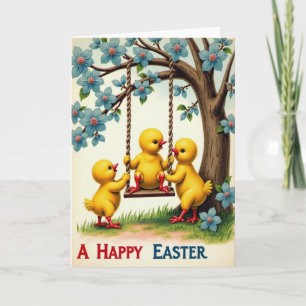 Tarjeta de pajaritos felices de primavera