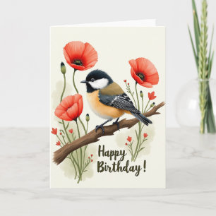 Tarjeta de pájaro amapola alegre