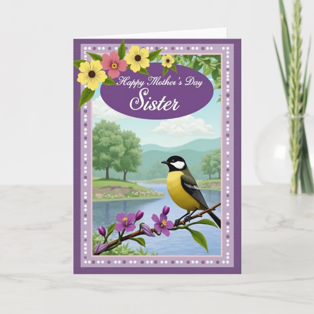 Tarjeta de pájaro cantor dulce día de la madre (Anverso)