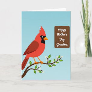 Tarjeta de Pájaro Carmesí con Lunares en Rama