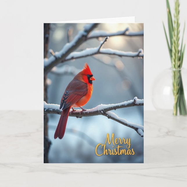 Tarjeta de pájaro de invierno carmesí (Anverso)