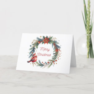 Tarjeta de pájaro de Navidad en corona