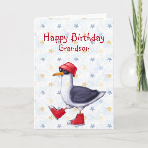 Tarjeta de pájaro de nieto divertido lindo con gav