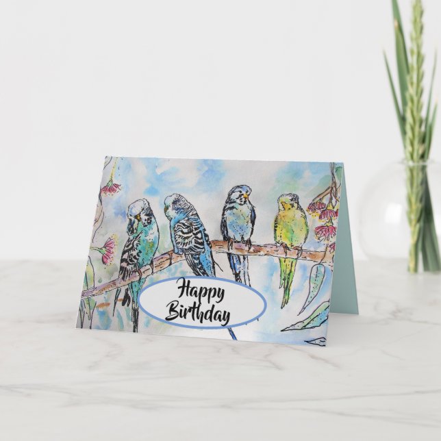 Tarjeta de pájaro de pintura de color azul Budgie  (Anverso)