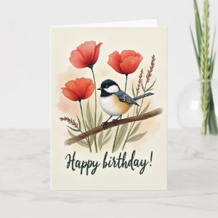 Tarjeta de Pájaro Dulce y Flores