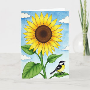 Tarjeta de Pájaro Flor de Acuarela