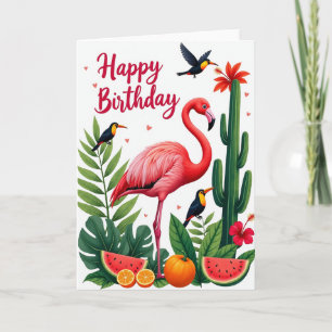 Tarjeta de pájaro rosa alegre