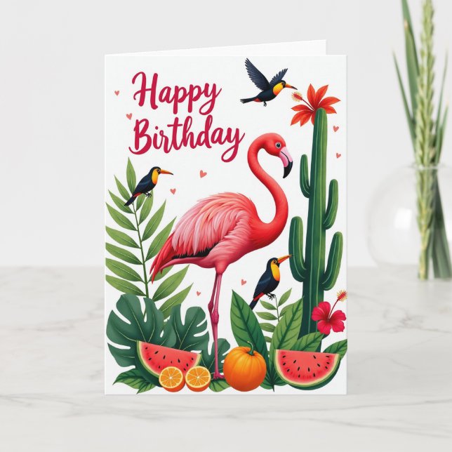 Tarjeta de pájaro rosa alegre (Anverso)