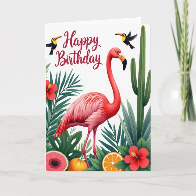 Tarjeta de pájaro tropical alegre (Anverso)