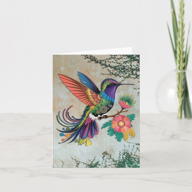 tarjeta de pájaro zumbido, ave (Anverso)