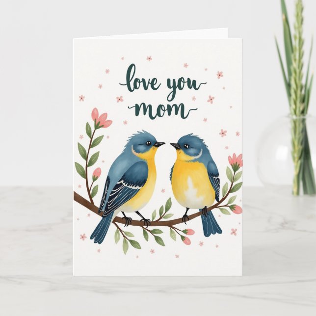 Tarjeta de pájaros de amor con lunares (Anverso)