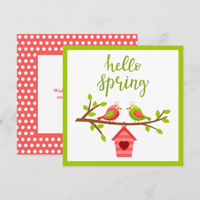 Tarjeta de Pájaros de Amor de Primavera (Anverso / Reverso)