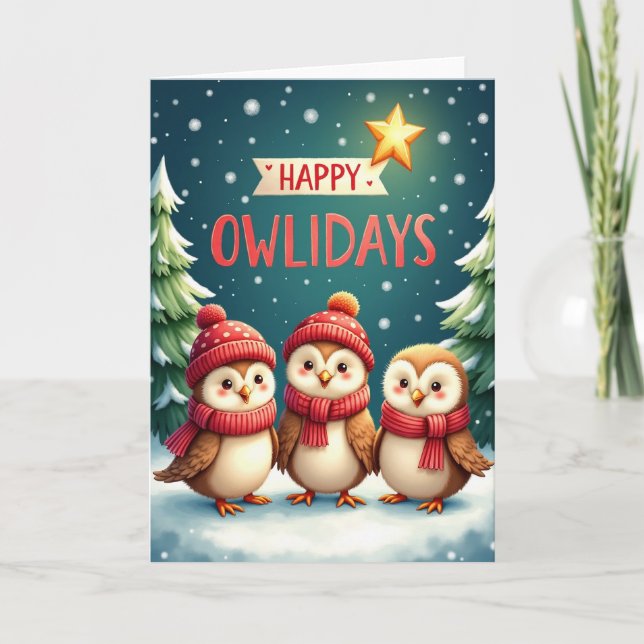 Tarjeta de pájaros de invierno a rayas (Anverso)