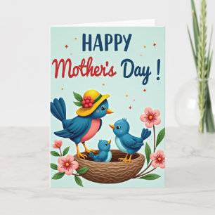 Tarjeta de Pájaros de la Familia con Enfoque Suave