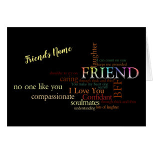 Tarjeta de palabras de amistad de tipografía de mo
