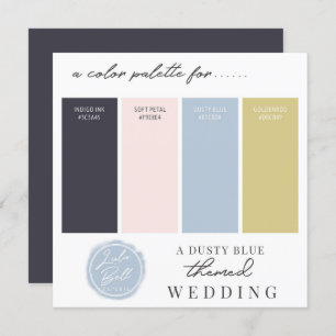 Tarjeta de paleta color Dusty Blue Navy Gold y Rub