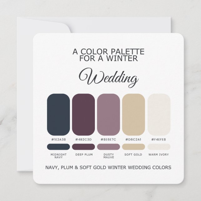 Tarjeta de paleta de boda de invierno de oro suave (Anverso)