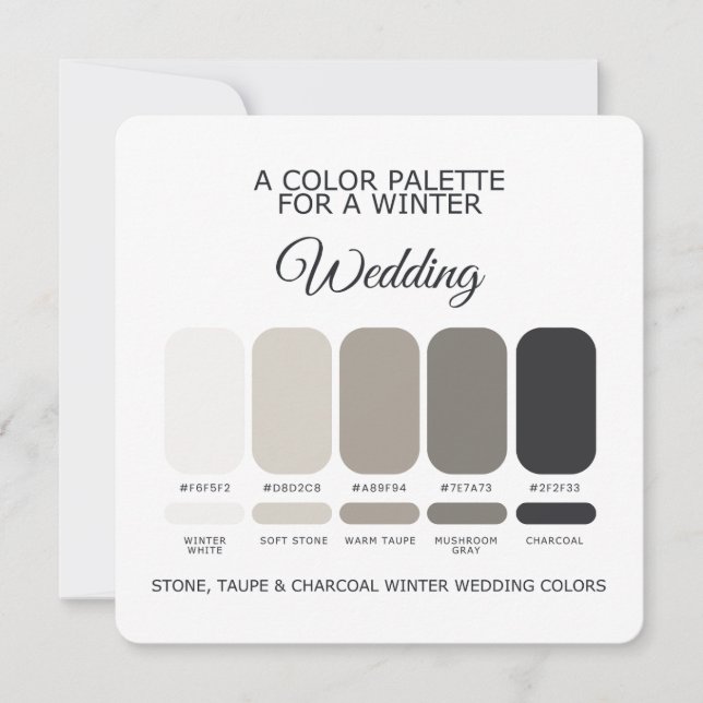 Tarjeta de paleta de boda de invierno gris piedra  (Anverso)