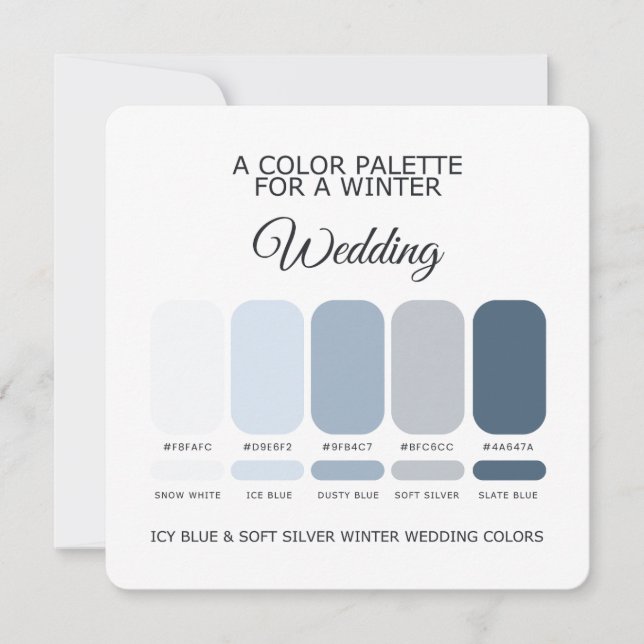Tarjeta de paleta de boda de invierno plateado sua (Anverso)