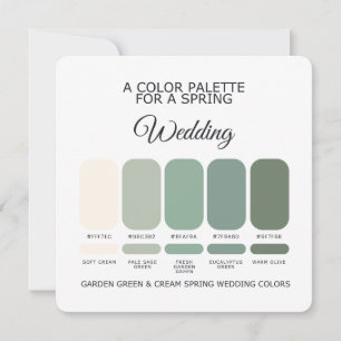 Tarjeta de paleta de boda de primavera verde y cre
