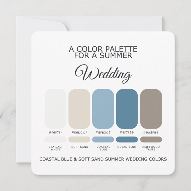 Tarjeta de paleta de boda de verano de arena suave (Anverso)
