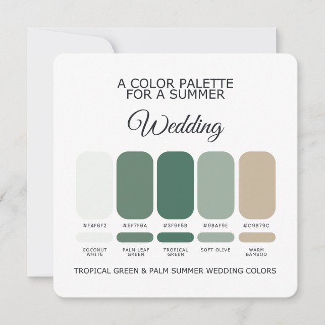 Tarjeta de paleta de boda de verano de palma verde (Anverso)