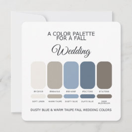 Tarjeta de paleta de boda otoñal azul polvoriento 
