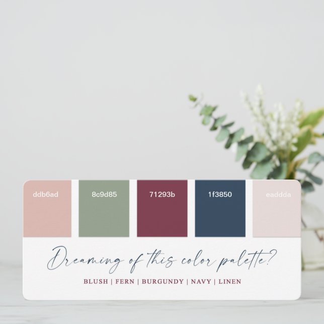 Tarjeta de paleta de color azul y borgoña de la ma