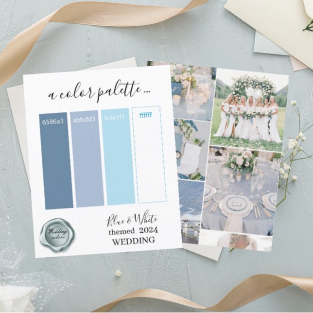 Tarjeta de paleta de colores Boda blanco azul clás (Subido por el creador)