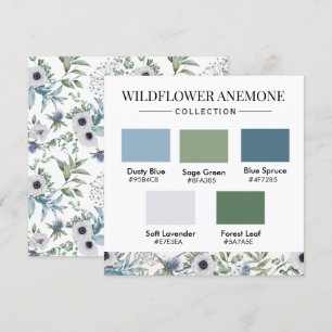 Tarjeta de paleta de colores de Anémona de flores