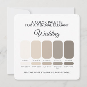 Tarjeta de paleta de colores de boda beige y crema