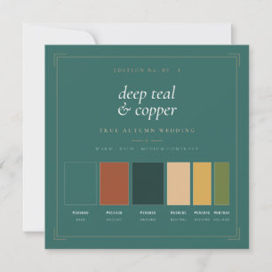 Tarjeta de paleta de colores de boda Deep Teal & C
