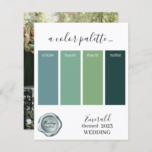 Tarjeta de paleta de colores de Boda esmeralda 202 (Anverso / Reverso)