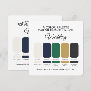 Tarjeta de paleta de colores de boda Navy y Esmera