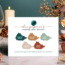 Tarjeta de paleta de colores de boda Peacock Teal
