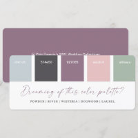 Tarjeta de paleta de colores de boda Purple & Pink