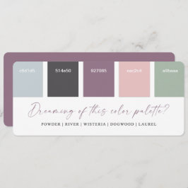 Tarjeta de paleta de colores de boda púrpura y ros