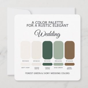 Tarjeta de paleta de colores de boda verde bosque 