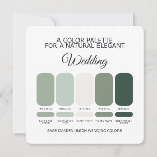 Tarjeta de paleta de colores de boda Verde Salvia