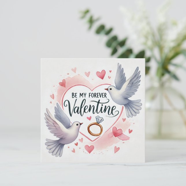 Tarjeta de palomas y anillos - Sé mi eterno San Va (Anverso de pie)