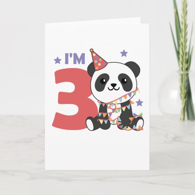 Tarjeta de panda del tercer cumpleaños para niños  (Anverso)