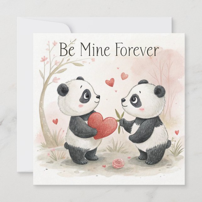 Tarjeta de Panda Romántico - Sé Mía Para Siempre (Anverso)