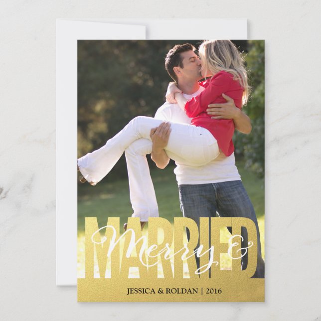 Tarjeta de papel casada y feliz de la foto (Anverso)