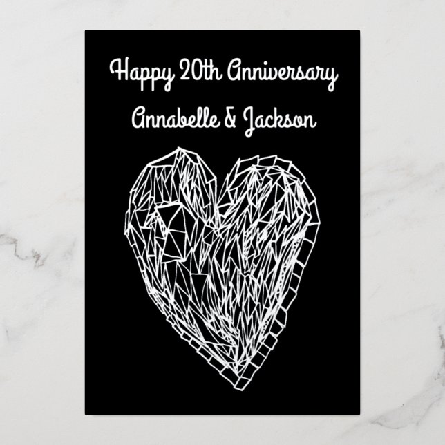 Tarjeta de papel de aluminio con corazón de amor e (Anverso)