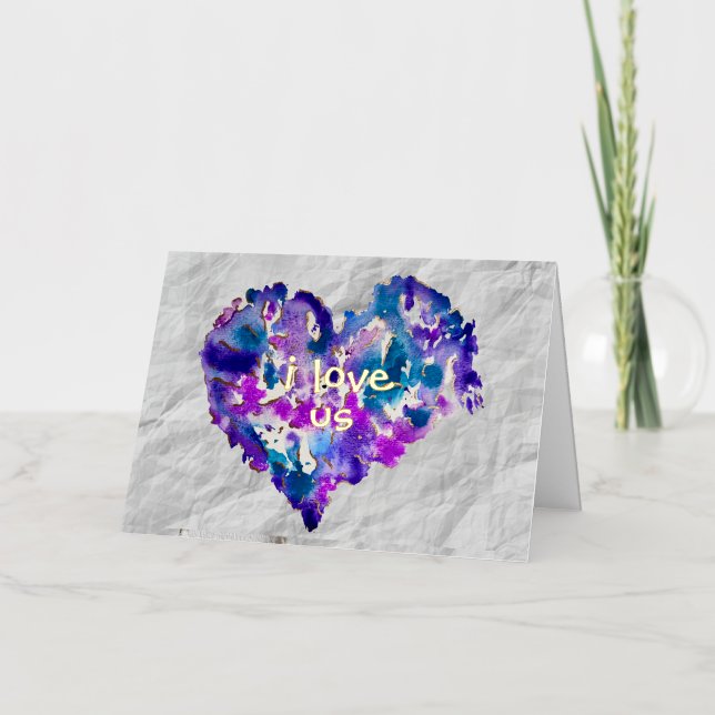 Tarjeta de papel de aluminio doblado I LOVE US (Anverso)