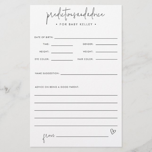 Tarjeta de papel de asesoramiento y predicción de  (Frente)