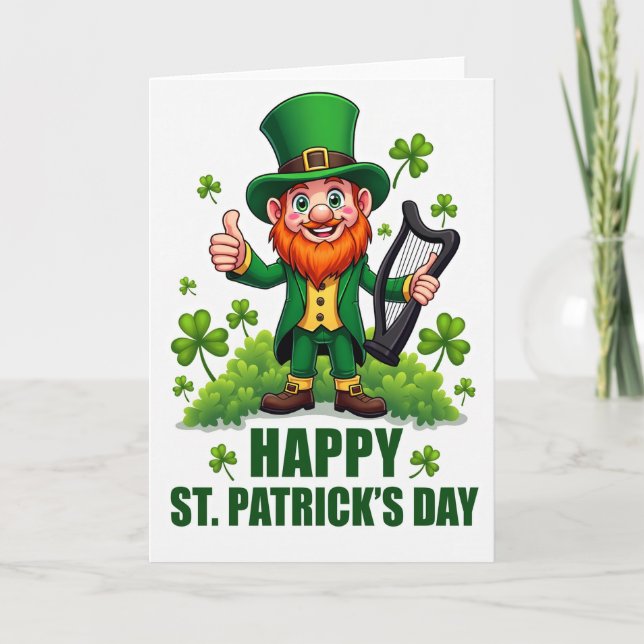 Tarjeta de papel de oro falso Leprechaun Joy (Anverso)