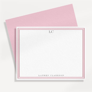 Tarjeta de Papelería con Monograma y Borde Rosa El